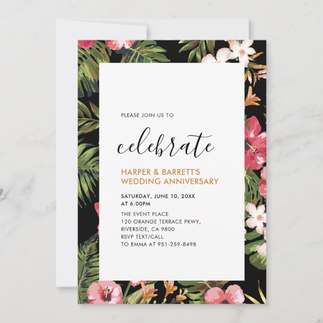 Modern Tropical Wedding Anniversary Party Invitation (Front)
