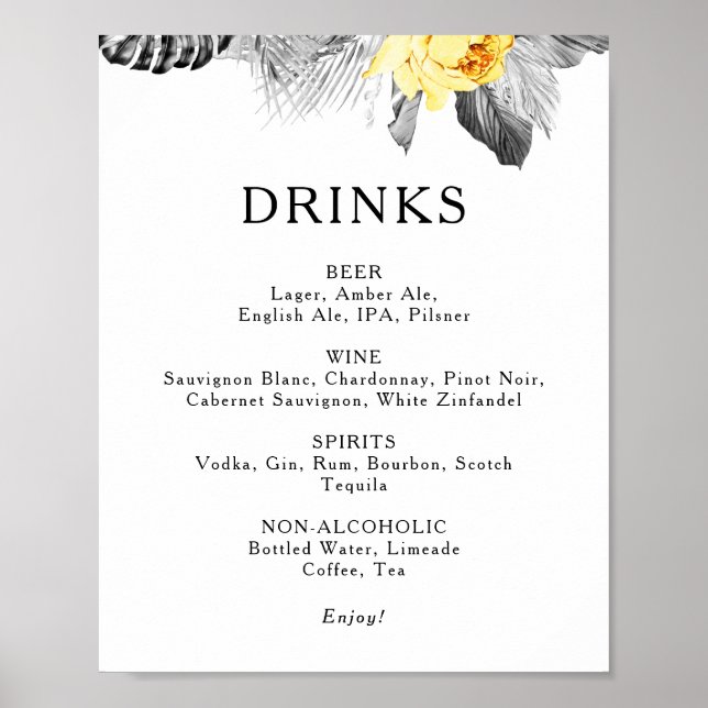 Modern Tropical Wedding Drinks Menu Sign (Front)