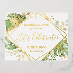 Modern Tropical Wedding Elopement Reception Foil Invitation Postcard