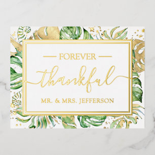 Modern Tropical Wedding Mr. & Mrs. Thank You Foil Invitation Postcard