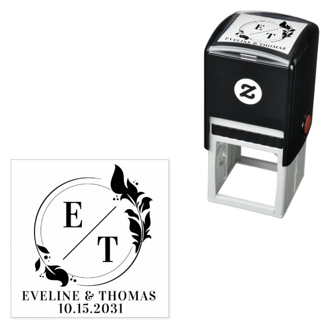 Modern tropical wreath wedding monogram logo  self-inking stamp (In Situ)