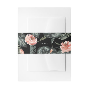 Modern Tropics Coral Floral Monogram Wedding Invitation Belly Band