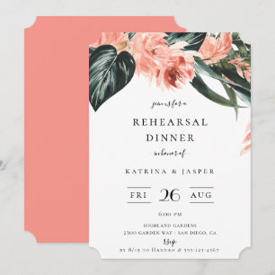 Modern Tropics Coral Floral Rehearsal Dinner Invitation