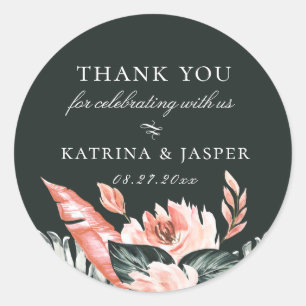 Modern Tropics Coral Floral Wedding Favour Classic Round Sticker