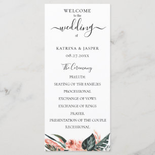 Modern Tropics Coral Floral Wedding Programme