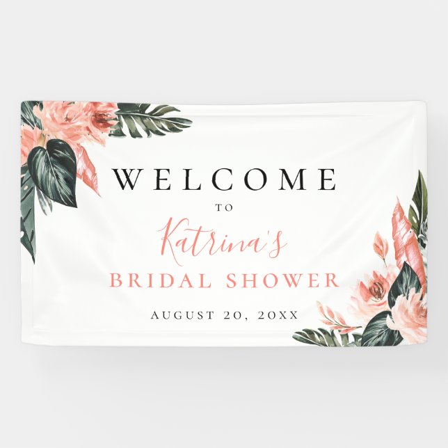 Modern Tropics Coral Pink Floral Banner (Horizontal)