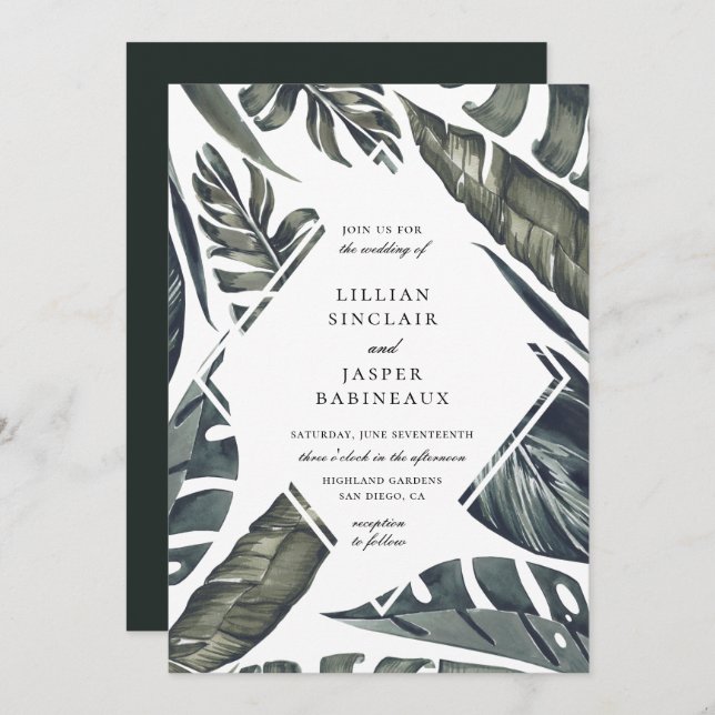 Modern Tropics Diamond Leaf Frame Wedding Invitation (Front/Back)