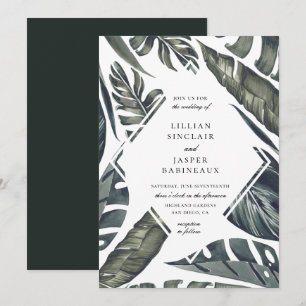 Modern Tropics Diamond Leaf Frame Wedding Invitation