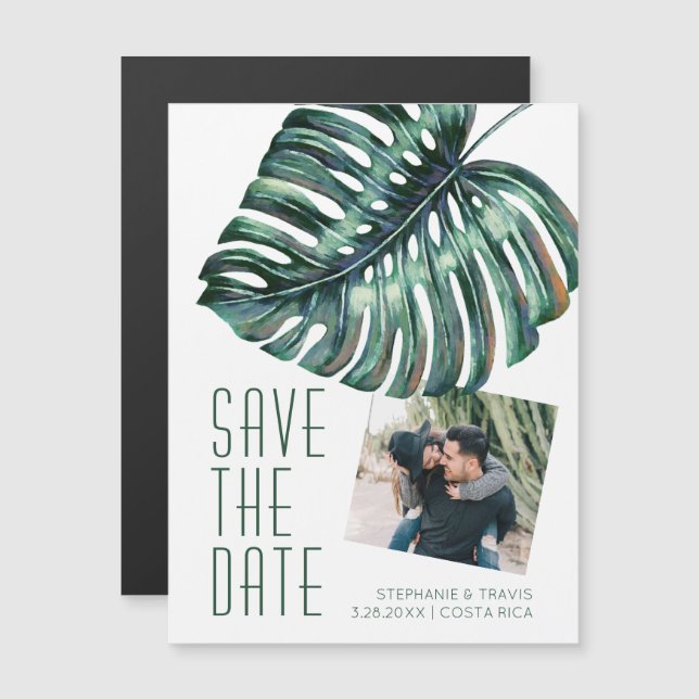 Modern Tropics Monstera Save The Date Magnet (Front/Back)