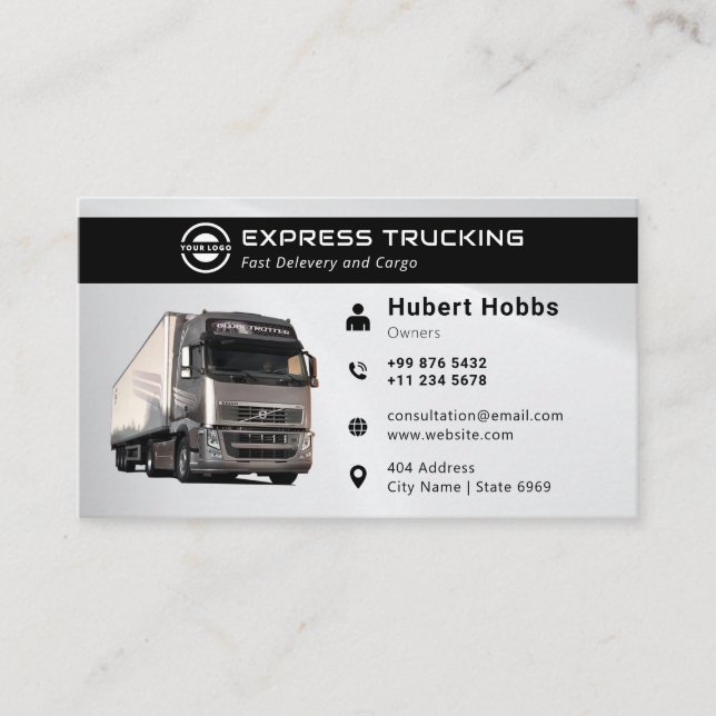 Modern Trucking Business | Black Grey Business Card (Front)