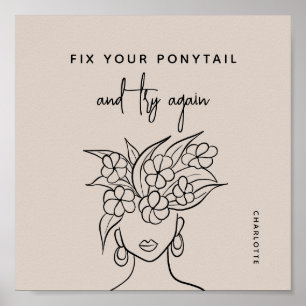 Modern Try Again Woman with Flowers Personalised Poster