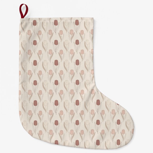 Modern Tulip Floral Pattern Large Christmas Stocking (Front)