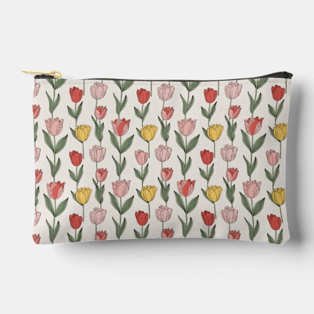 Modern Tulip Floral Pattern Soft Botanical Spring Accessory Pouch (Front)