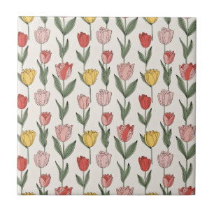 Modern Tulip Floral Pattern Soft Botanical Spring Tile