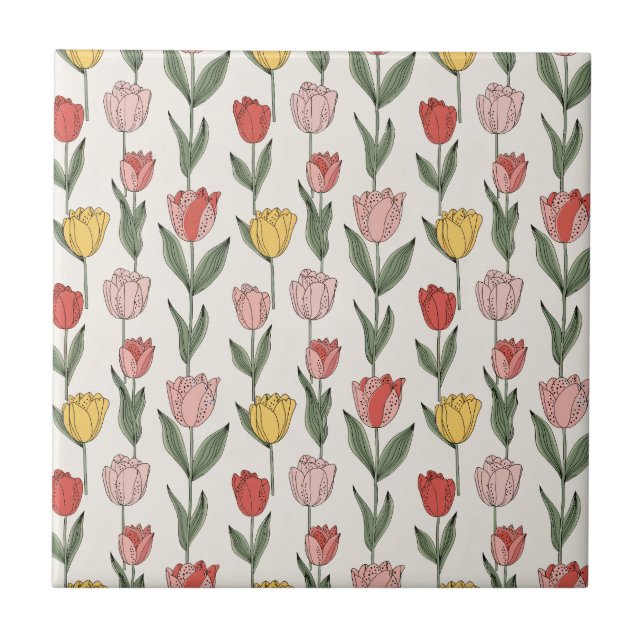 Modern Tulip Floral Pattern Soft Botanical Spring Tile (Front)