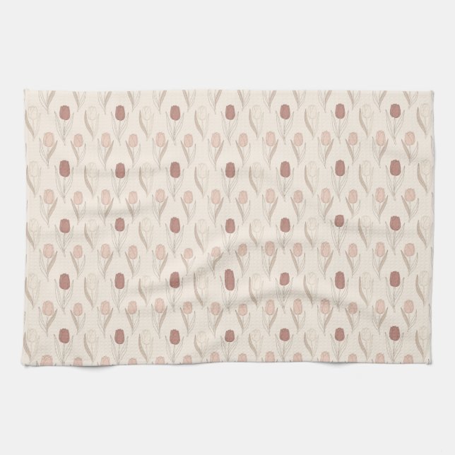 Modern Tulip Floral Pattern Tea Towel (Horizontal)