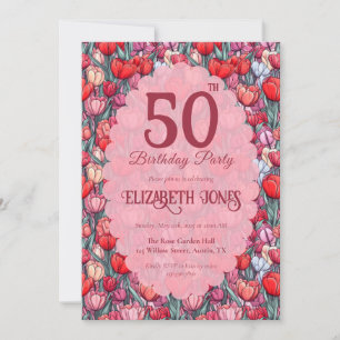 Modern Tulip Flower Custom Birthday Invitation
