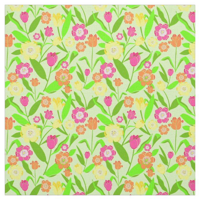 Modern Tulip Flowers Pattern Fabric (Swatch)