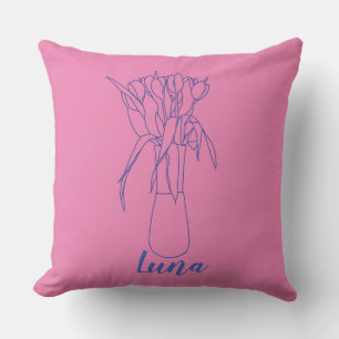 Modern Tulip Line Original  Illustration For Her  Cushion
