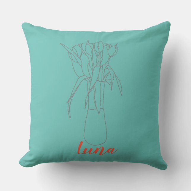 Modern Tulip Line Original  Illustration For Her  Cushion (Front)