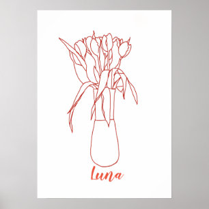 Modern Tulip Line Original  Illustration For Her  Poster
