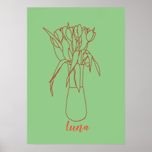 Modern Tulip Line Original Illustration For Her Poster