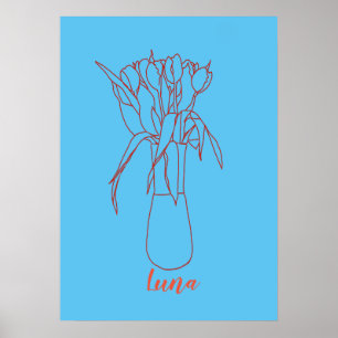 Modern Tulip Line Original Illustration For Her Poster