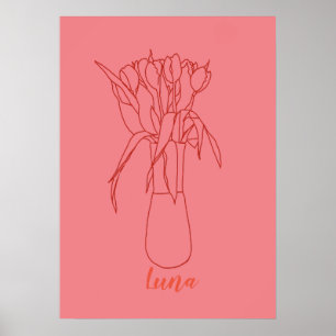 Modern Tulip Line Original Illustration For Her Poster