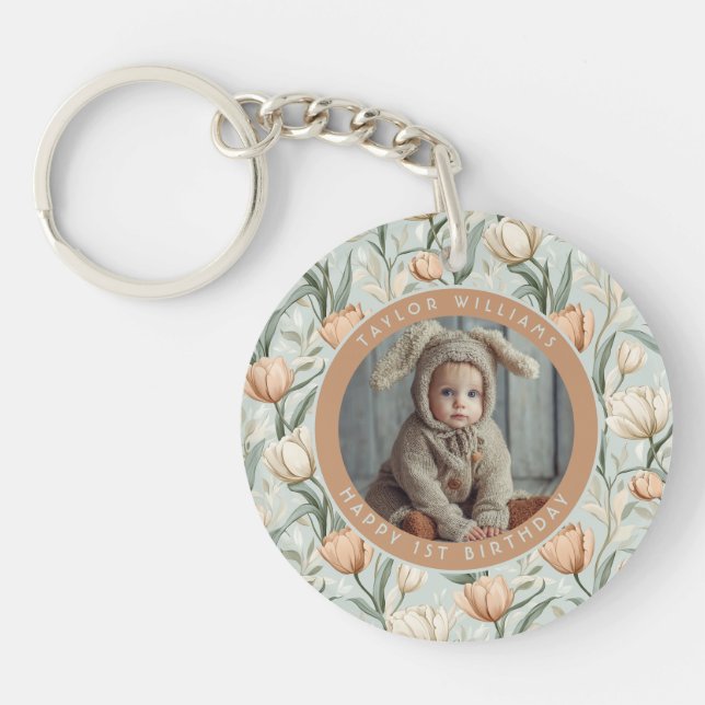 Modern Tulip Themed 20Th Birthday Key Ring (Front)