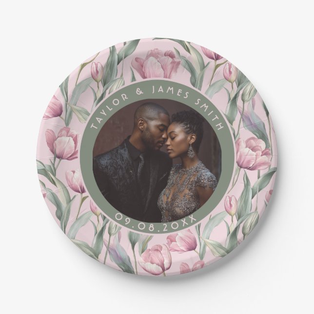 Modern Tulip Wedding Plates For Bridal Shower (Front)
