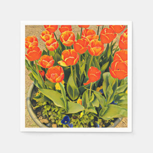 Modern tulips colourful orange napkin