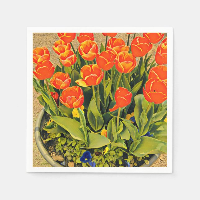 Modern tulips colourful orange napkin (Front)