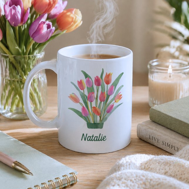 Modern Tulips Monogram  Coffee Mug (Creator Uploaded)