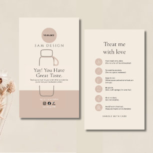 Modern Tumbler Care Card with Barcode and logo