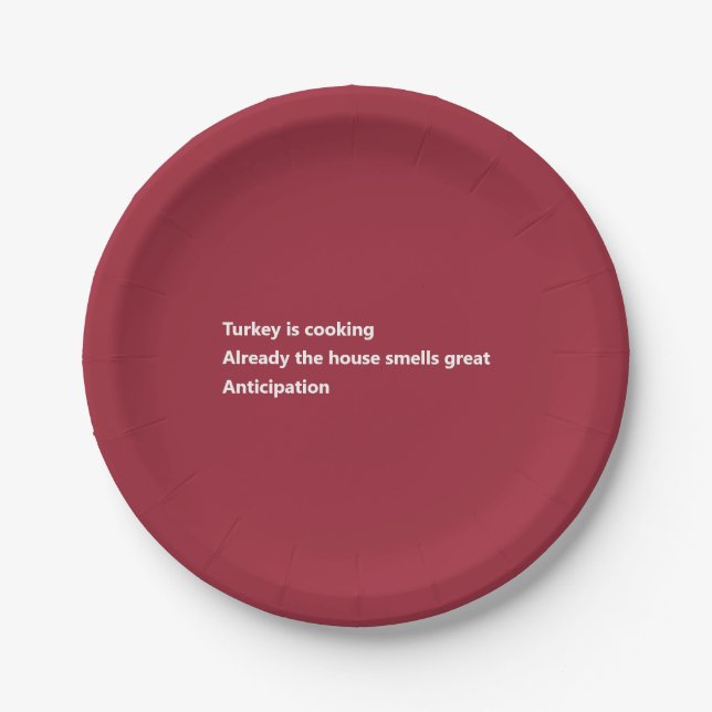 Modern Turkey Poem Minimal Burgundy Thanksgiving Paper Plate (Front)