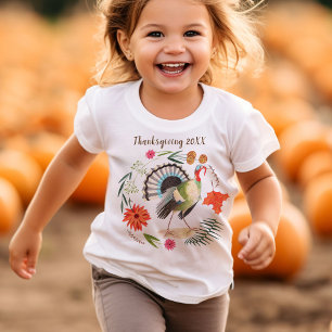 Modern Turkey Thanksgiving Botanical  T-Shirt