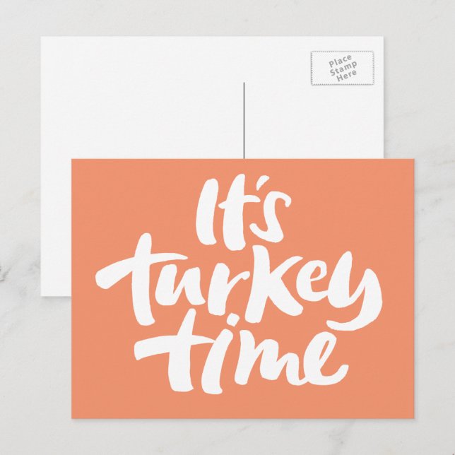 Modern 'Turkey Time' Thanksgiving Calligraphy Holiday Postcard (Front/Back)