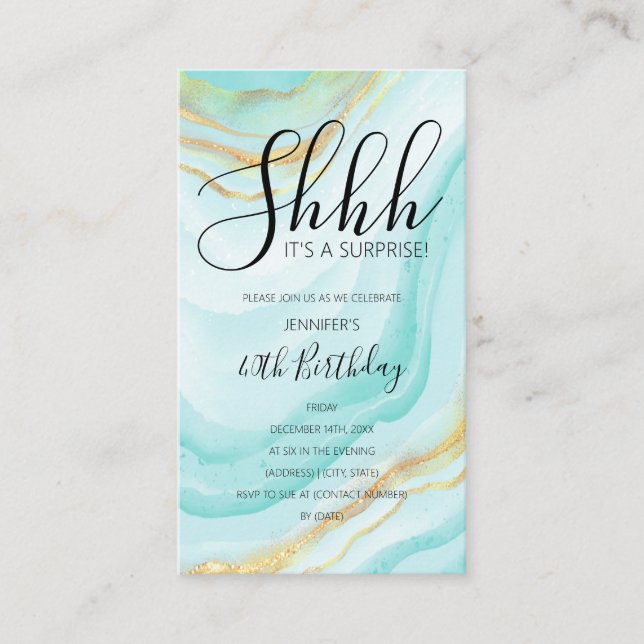 Modern Turquoise 40th Birthday Watercolor Glitter Enclosure Card (Front)