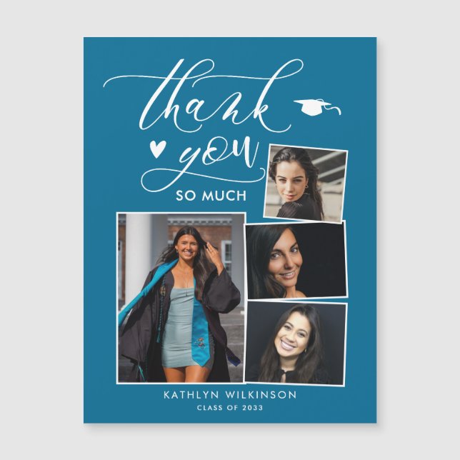 Modern Turquoise 4 Photo Graduation Thank You (Front)