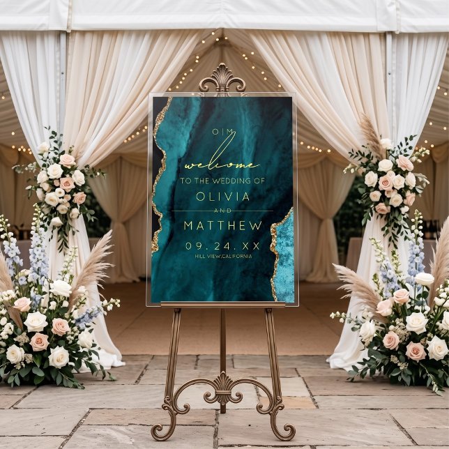 Modern Turquoise Agate Acrylic Wedding Sign (Creator Uploaded)