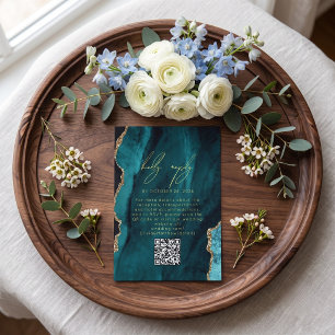 Modern Turquoise Agate Photo Wedding Details RSVP Card