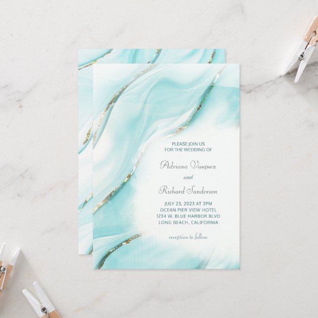 Modern Turquoise Agate  Wedding Inv Invitation (Front/Back In Situ)