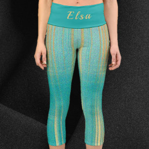 Modern Turquoise and Gold Capri Leggings