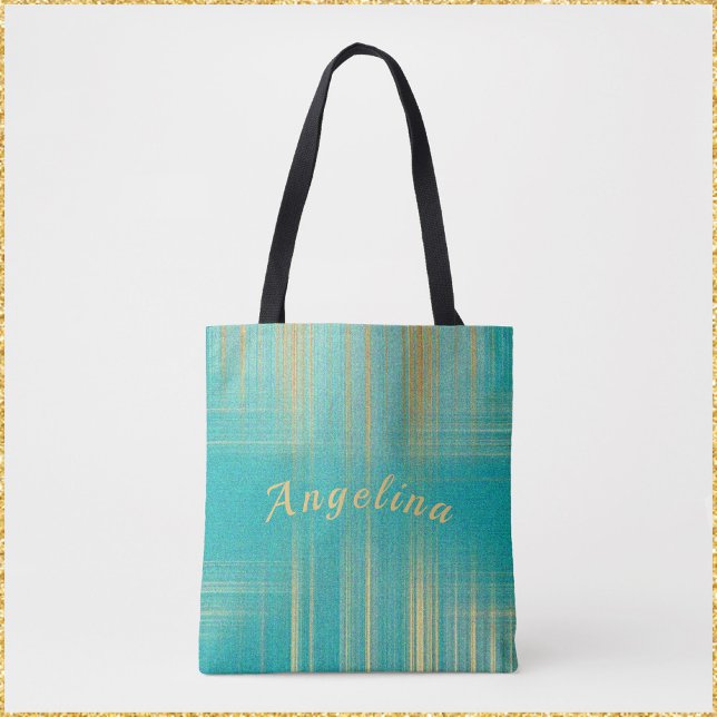 Modern Turquoise and Gold Tote Bag (Creator Uploaded)