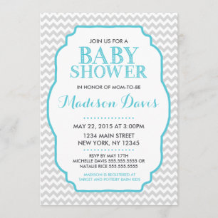 Modern Turquoise and Grey Chevron Baby Shower Invitation