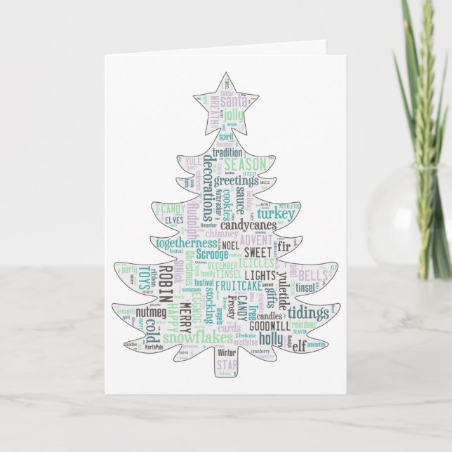 Modern turquoise and mint green Christmas tree car Holiday Card (Front)