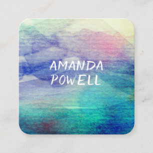 modern turquoise and purple watercolor artistic square business card