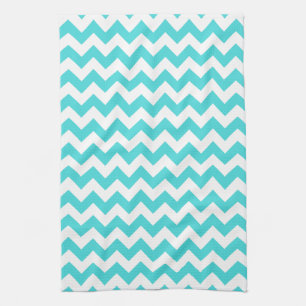 Modern Turquoise and White Chevron Zigzag Pattern Tea Towel