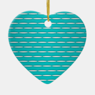 Modern Turquoise and White Striped Pattern Ceramic Tree Decoration