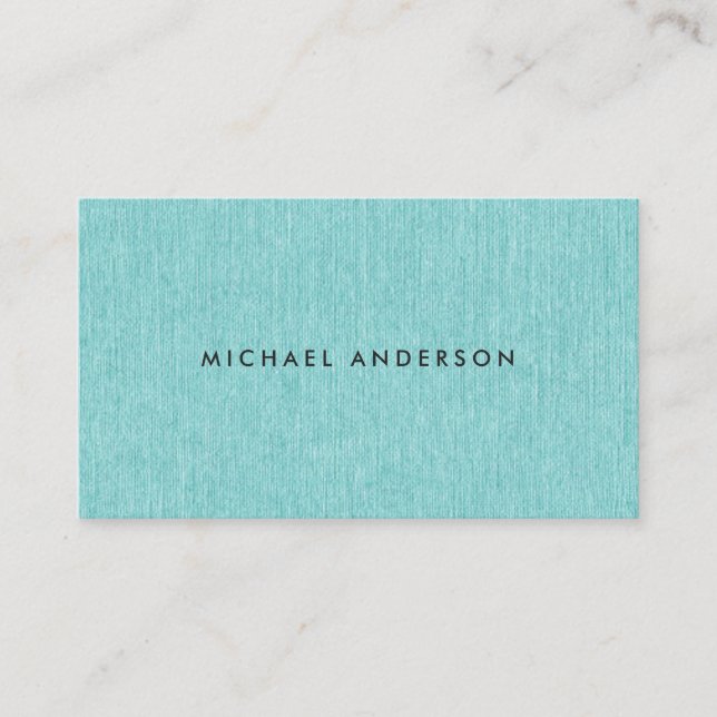 Modern, turquoise aqua blue, printed linen texture business card (Front)